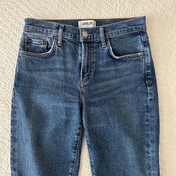 AGOLDE Women’s Toni Mid Rise Straight Leg Jeans Obscure Blue Size 24 - Picture 4 of 14